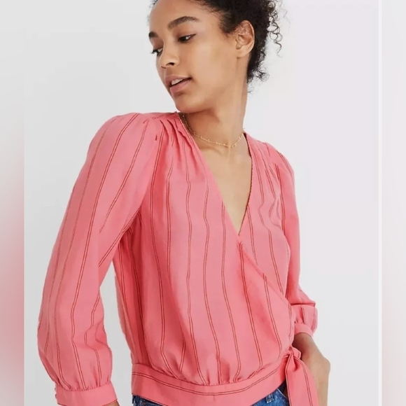 Madewell Wrap Top In Cecilia Stripe - Size L - Picture 1 of 9